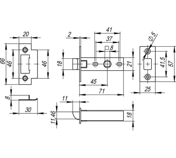 Врезная защелка Fuaro PLASTIC P12-45-25 SG матовое золото 33593