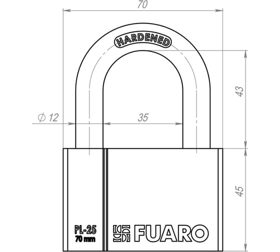 Навесной замок Fuaro PL-2570 70 мм 4 фин. кл. БЛИСТЕР 26397