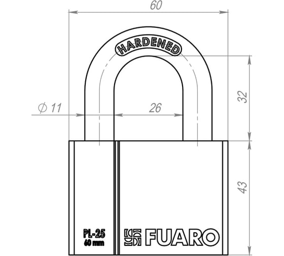 Навесной замок Fuaro PL-2560 60 мм 4 фин. кл. БЛИСТЕР 26395