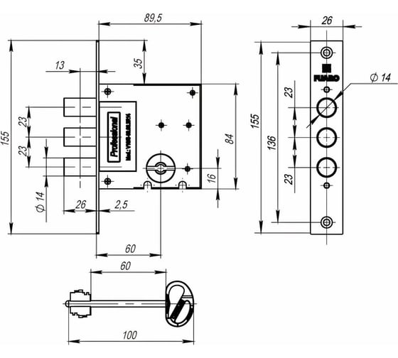 Врезной сувальдный замок Fuaro MDV10/S-60.00.3R14, 4 кл. 36239
