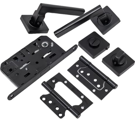 Комплект для межкомнатной двери PAULINIDOR 514-02, сантех. магнитная защелка 5096, заверт AL 02, петли 2 шт., черный 514-035096AL032SBL