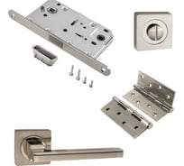 Комплект для межкомнатной двери PAULINIDOR 514-02, сантех. магнитная защелка 5096+ завертка AL02, врез петли 2 шт., никель матовый 514-025096AL024SSN