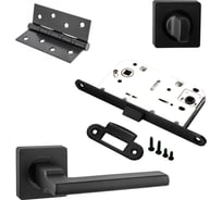 Комплект для межкомнатной двери PAULINIDOR 514-02, сантех. защелка 96 PL, завертка AL 02, врезные петли 2 шт., черный 514-0396PLAL034SBL