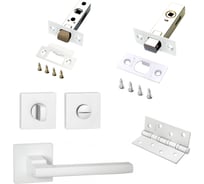 Комплект для межкомнатной двери PAULINIDOR 514-03, защелка 5-45, завертка AL 03, задвижка BK 45, врезные петли 2 шт., белый 514-035-45AL03BK454SMSW