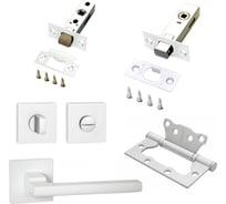 Комплект для межкомнатной двери PAULINIDOR 514-03, защелка 5-45, завертка AL 03, задвижка BK 45, петли 2 шт., белый 514-035-45AL03BK452SMSW