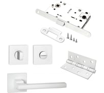 Комплект для межкомнатной двери PAULINIDOR 514-03, сантех. защелка 96 PL, завертка AL 03, врез. петли 2 шт., белый 514-0396PLAL034SMSW