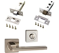 Комплект для межкомнатной двери PAULINIDOR ручки 514-02, защелка 5-45 plastic, завертка AL 03, задвижка BK 45, никель матовый 514-025-45AL02BK45SN