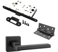 Комплект для межкомнатной двери PAULINIDOR ручки 514-02, сантехническая защелка 96 PL, врезные петли 2 шт., черный 514-0396PL4SBL