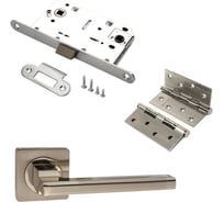 Комплект для межкомнатной двери PAULINIDOR ручки 514-02, сантехническая защелка 96 PL, врезные петли 2 шт., никель матовый 514-0296PL4SSN