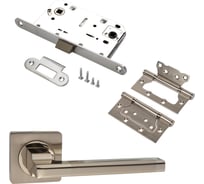 Комплект для межкомнатной двери PAULINIDOR ручки 514-02, сантехническая защелка 96 PL, петли 2 шт., никель матовый 514-0296PL2SSN