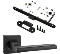 Комплект для межкомнатной двери PAULINIDOR ручки 514-02, сантехническая защелка 96 PL, черный 514-0396PLBL