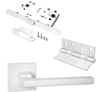 Комплект для межкомнатной двери PAULINIDOR ручки 514-03, сантехническая защелка 96 PL, врезные петли 2 шт., белый 514-0396PL4SMSW