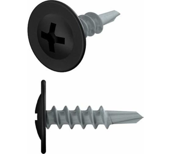 Саморез STARFIX 4.2x19 мм, с прессшайбой, цинк, со сверлом, RAL 9005, 1000 шт. в картонной упаковке SMC3-50908-1000 1