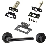 Комплект для межкомнатной двери PAULINIDOR ручки 503-08, защелка 5-45, завертка AL 08, задвижка BK 45, петли 2 шт., черный 503-085-45AL08BK452SBL