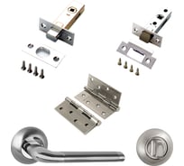 Комплект для межкомнатной двери PAULINIDOR ручки 503-08, защелка 5-45, завертка AL 08, задвижка BK 45, врез. петли 2 шт., никель матовый 503-085-45AL08BK454SSN