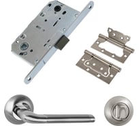 Комплект для межкомнатной двери PAULINIDOR ручки 503-08, сантех. защелка 96 PL, завертка AL 08, петли 2 шт., никель матовый 503-0896PLAL082SSN
