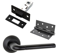 Комплект для межкомнатной двери PAULINIDOR ручки 503-08, защелка магнитная 5-50, врезные петли 2 шт., черный 503-085-504SBL