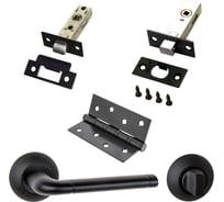 Комплект для межкомнатной двери PAULINIDOR ручки 503-08, защелка 5-45, завертка AL 08, задвижка BK 45, врез. петли 2 шт., черный 503-085-45AL08BK454SBL