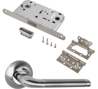 Комплект для межкомнатной двери PAULINIDOR ручки 503-08, сантехническая магнитная защелка 5096, петли 2 шт., никель матовый 503-0850962SSN