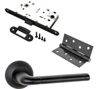 Комплект для межкомнатной двери PAULINIDOR ручки 503-08, сантехническая защелка 96 PL, врезные петли 2 шт., черный 503-0896PL4SBL