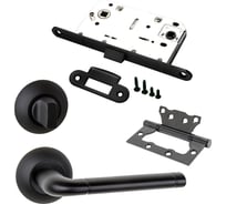 Комплект для межкомнатной двери PAULINIDOR ручки 503-08, сантехническая защелка 96 PL, завертка AL 08, петли 2 шт., черный 503-0896PLAL082SBL