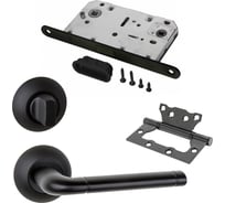 Комплект для межкомнатной двери PAULINIDOR ручки 503-08, сантех. магнитная защелка 5096, завертка AL 08, петли 2 шт., черный 503-085096AL082SBL
