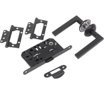 Комплект для межкомнатной двери PAULINIDOR ручки 503-08, сантехническая защелка 96 PL, петли 2 шт., черный 503-0896PL2SBL