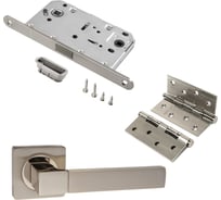 Комплект для межкомнатной двери PAULINIDOR ручки 521-02 + защелка 5096 + врезные петли 2 шт., никель матовый 521-0250964SSN