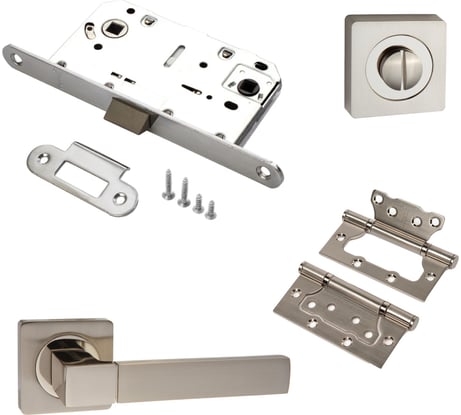 Комплект для межкомнатной двери PAULINIDOR ручки 521-02 + защелка 96 PL + завертка AL 02 + петли, 2 шт., никель матовый 521-0296PLAL022SSN