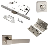 Комплект для межкомнатной двери PAULINIDOR ручки 521-02 + защелка 96 PL + завертка AL 02 + врезные петли, 2 шт., никель матовый 521-0296PLAL024SSN