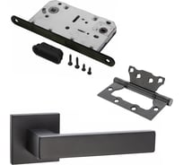 Комплект для межкомнатной двери PAULINIDOR ручки 541-03 slim, сантехническая магнитная защелка 5096, петли 2 шт., черный 541-03slim50962SBL