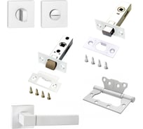 Комплект для межкомнатной двери PAULINIDOR ручки 521-03 + защелка 5-45 + завертка AL 03 + задвижка BK 45 + петли, 2 шт., белый 521-035-45AL03BK452SMSW