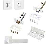 Комплект для межкомнатной двери PAULINIDOR ручки 521-03 + защелка 5-45 + завертка AL 03 + задвижка BK 45 + врезные петли, 2 шт., белый 521-035-45AL03BK454SMSW