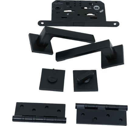 Комплект для межкомнатной двери PAULINIDOR ручки 541-03 slim, сантехническая магнитная защелка 5096, AL 03 slim, врезные петли 2 шт., черный 541-03slim5096AL034SBL