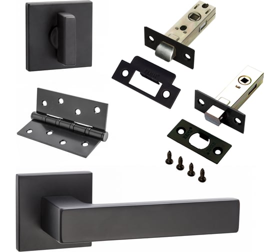 Комплект для межкомнатной двери PAULINIDOR ручки 541-03 slim +5-45PL, AL 03 slim +а BK45, врезные петли 2 шт., черный 541-03slim5-45AL03BK454SBL 1
