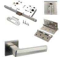 Комплект для межкомнатной двери PAULINIDOR ручки 541-03 slim, сантехническая защелка 96PL, AL 03, врезные петли 2 шт., никель 541-03slim96PLAL034SSN