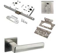 Комплект для межкомнатной двери PAULINIDOR ручки 541-03 slim, сантехническая защелка 96PL, AL 03 slim, петли 2 шт., никель 541-03slim96PLAL032SSN