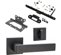 Комплект для межкомнатной двери PAULINIDOR ручки 541-03 slim, сантехническая защелка 96PL, AL 03 slim, петли 2 шт., черный 541-03slim96PLAL032SBL