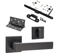 Комплект для межкомнатной двери PAULINIDOR ручки 541-03 slim, сантехническая защелка 96PL, AL 03 slim, врезные петли 2 шт., черный 541-03slim96PLAL034SBL