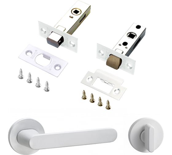 Комплект для межкомнатной двери PAULINIDOR ручки 545-06 slim, защелка 5-45PL, завертка AL 06 slim, задвижка BK45, белый 545-06slim5-45AL06BK45MSW 1