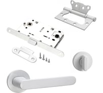 Комплект для межкомнатной двери PAULINIDOR ручки 545-06 slim, сантехническая защелка 96PL, завертка AL 06 slim, петли 2 шт., белый 545-06slim96PLAL062SMSW