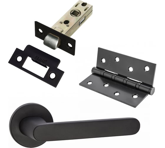 Комплект для межкомнатной двери PAULINIDOR ручки 545-06 slim, защелка 5-45 pl, врезные петли 2 шт., черный 545-06slim5-45pl4SBL 1