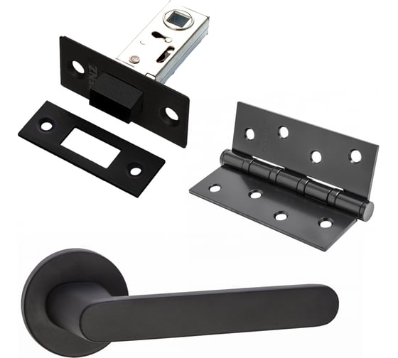 Комплект для межкомнатной двери PAULINIDOR ручки 545-06 slim, защелка магнитная 5-50, врезные петли 2 шт., черный 545-06slim5-504SBL 1
