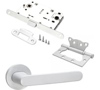 Комплект для межкомнатной двери PAULINIDOR ручки 545-06 slim, сантехническая защелка 96PL, петли б/врезки 2 шт., белый 545-06slim96PL2SMSW