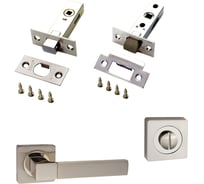 Комплект для межкомнатной двери PAULINIDOR ручки 521-02 + защелка 5-45 plastic + завертка AL 03 + задвижка BK 45, никель матовый 521-025-45AL02BK45SN