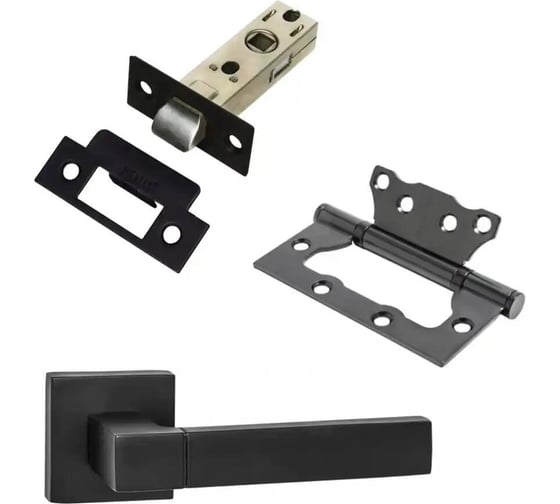 Комплект для межкомнатной двери PAULINIDOR ручки 521-03 + защелка 5-45 plastic + петли, 2 шт., черный 521-035-452SBL 1