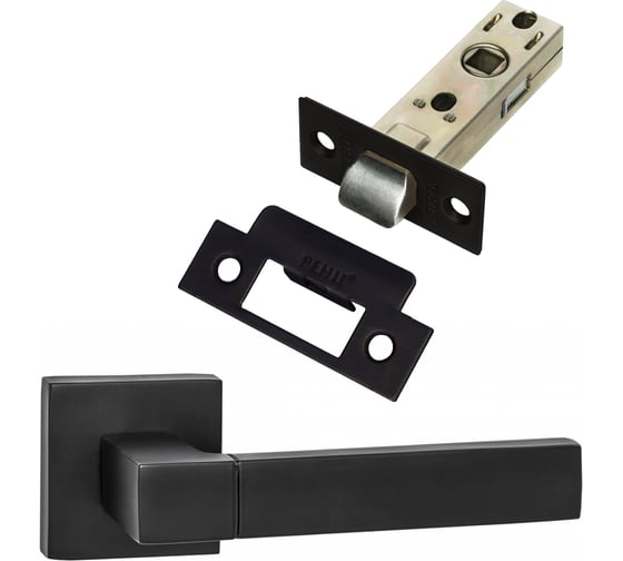 Комплект для межкомнатной двери PAULINIDOR ручки 521-03 + защелка 5-45 plastic, черный 521-035-45BL 1