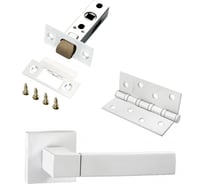 Комплект для межкомнатной двери PAULINIDOR ручки 521-03 + защелка 5-45 plastic + врезные петли, 2 шт., белый 521-035-454SMSW
