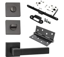 Комплект для межкомнатной двери PAULINIDOR ручки 521-03 + защелка 96 PL + завертка AL 03 + врезные петли, 2 шт., черный 521-0396PLAL034SBL