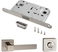 Комплект для межкомнатной двери PAULINIDOR ручки 521-02 + сантехническая магнитная защелка 5096 + завертка AL 02, никель матовый 521-025096AL02SN